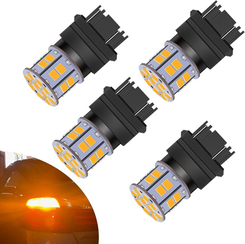 LEDYOTRY مصباح LED 3157 أصفر كهرماني لإشارة الانعطاف، فائق السطوع 3156 3057 4157 4057 3157A 3457A لمبات LED لإشارات الانعطاف الأمامية والخلفية، أضواء الفرامل، أضواء الذيل، عبوة من 4 - Image 1